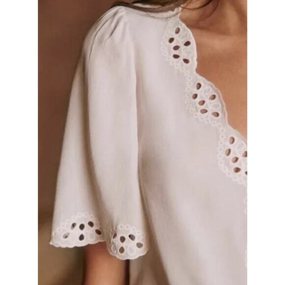 Sezane Ivory Ilonie Blouse Size 10 US Womens Designer Silk Top Cream Loose Fit - Picture 2 of 11